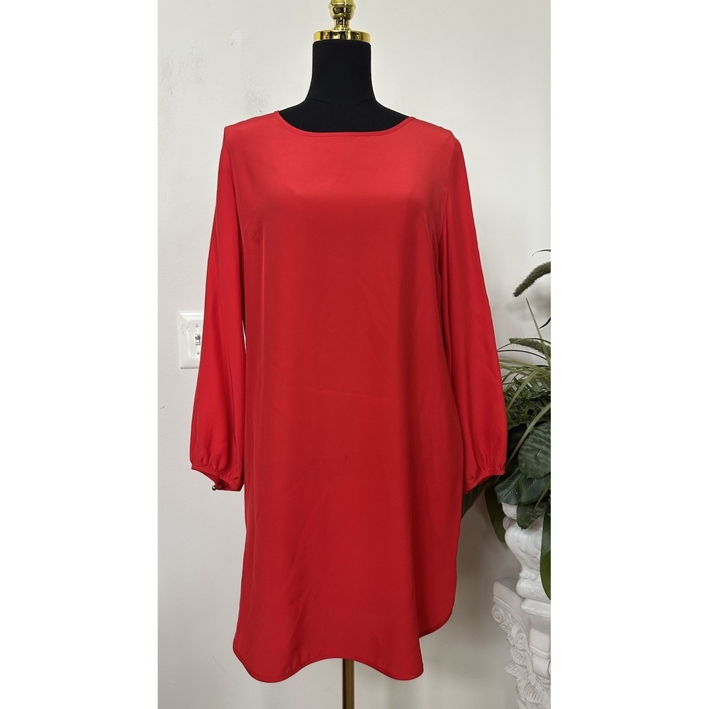 Amanda Uprichard Red 100% Silk Shift Dress Luxury Long Sleeve Cocktail Mini Sz L